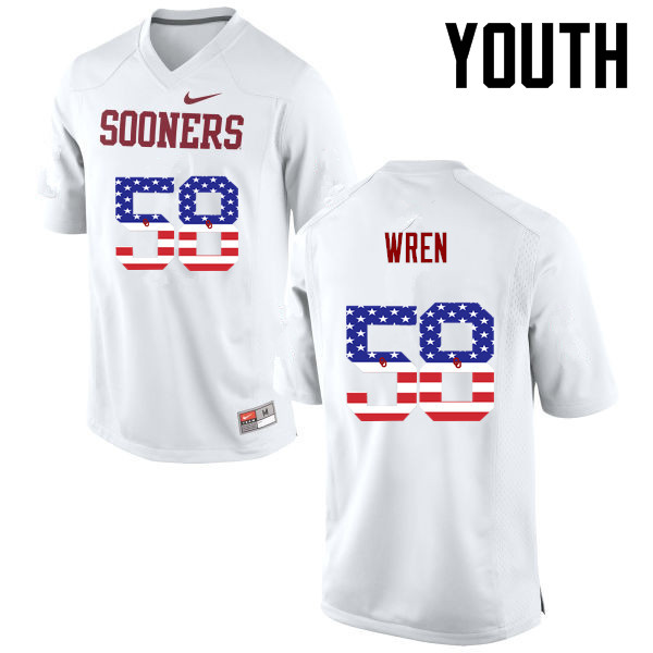 Youth Oklahoma Sooners #58 Erick Wren College Football USA Flag Fashion Jerseys-White - Click Image to Close